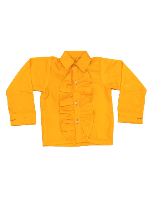 BookMyCostume Ballroom Western Dance Yellow Frill Shirt Black Pant Hat & Bow Set Kids Fancy Dress Costume